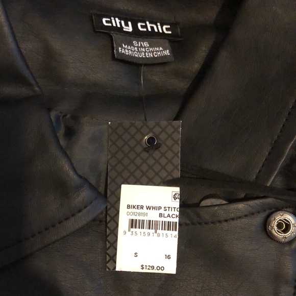 Plus Size 14 16 20 Black Faux Leather Biker Jacket - Picture 8 of 8